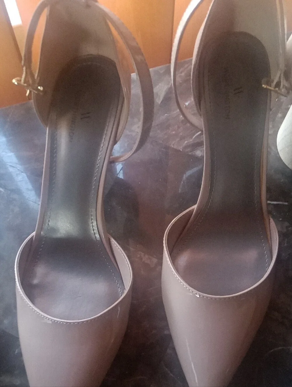 Pointed-Toe Ankle-Strap Heels in Blush Nude